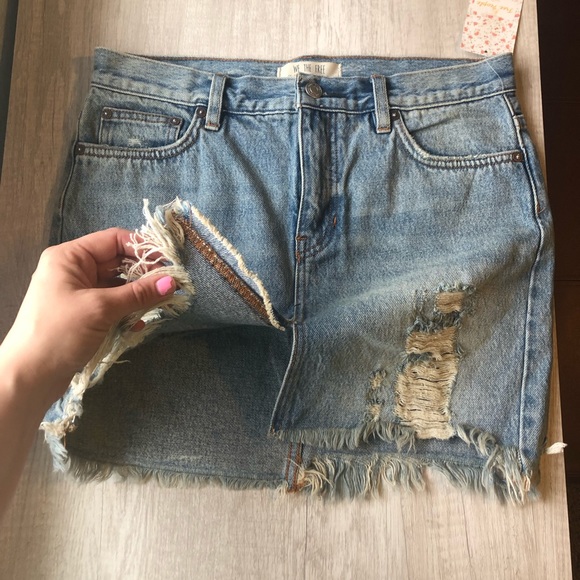 SOLD Free People Mini Distressed Jean Skirt - Picture 2 of 6